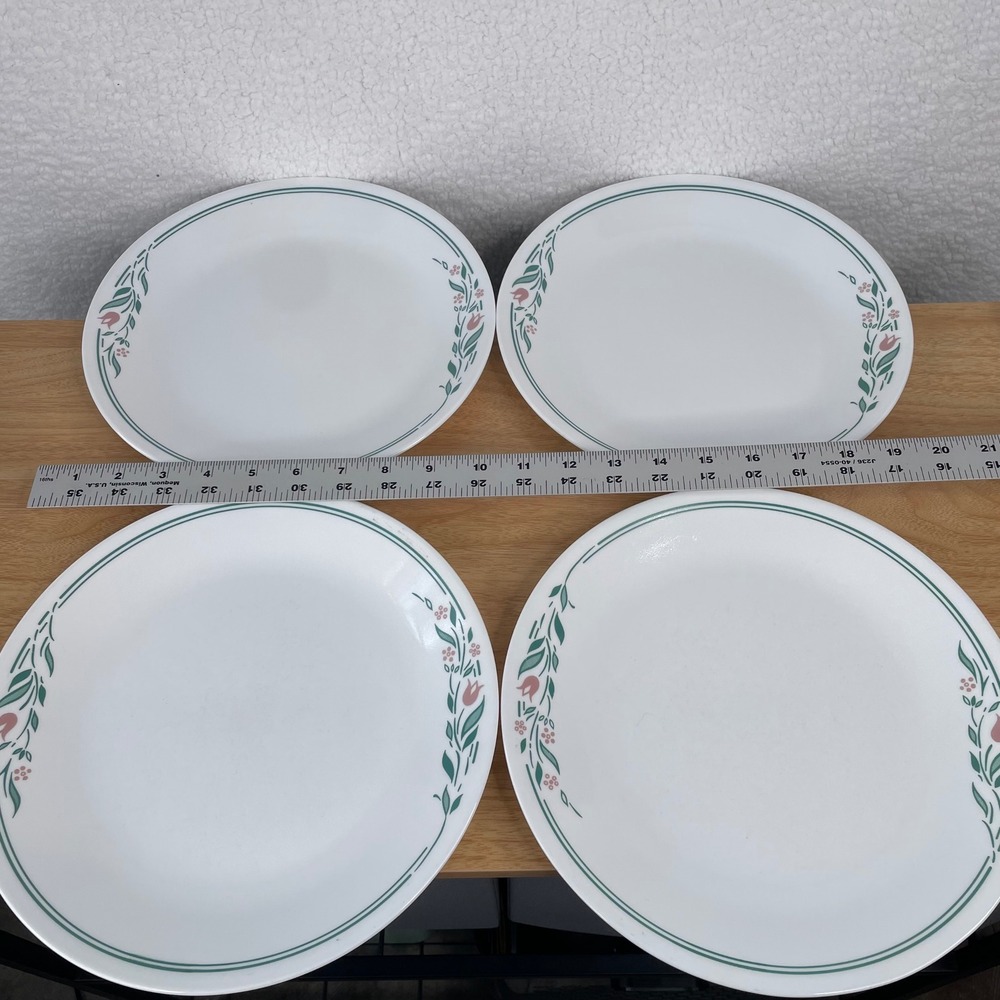 Corelle Rosemarie Tulip Dinner Plates Set of 4 Pink Tulip Floral 10-1/4 Inch
